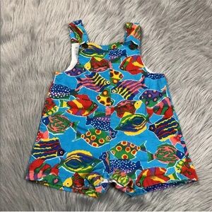 Vintage 90s Baby Blue Multicolored Fish Hawaii Romper
